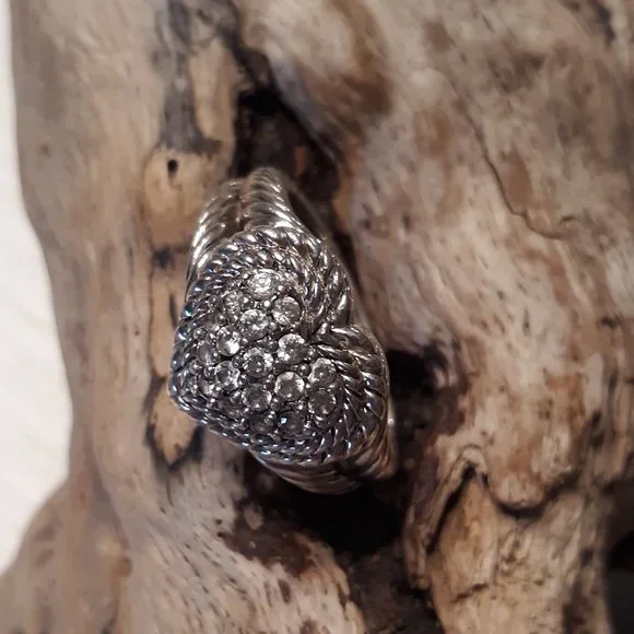 JUDITH RIPKA Diamonique Pave Heart 925 Ring Size 7 - Picture 1 of 6